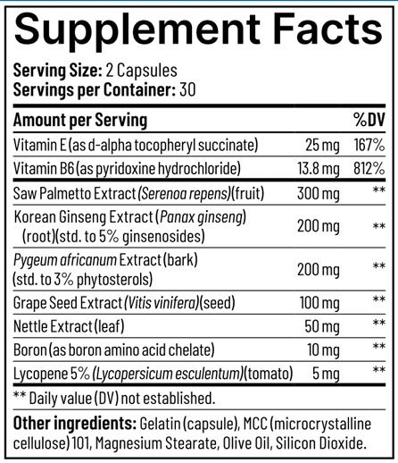 Youthful Prostate Supplement Facts